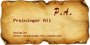 Preininger Ali névjegykártya